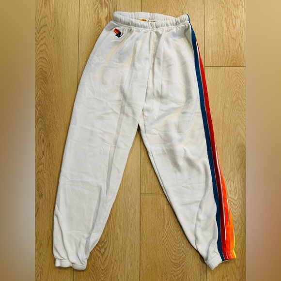 🌈 Retired White 5 Neon Stripe Aviator Nation Sweats in XS! 🤩🌈 - Picture 3 of 9
